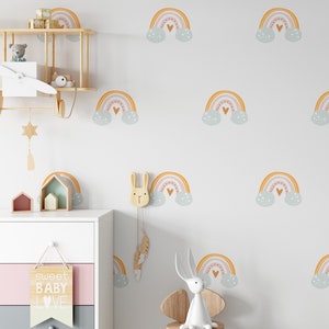 16 Large Pastel Rainbow Wall Stickers With Clouds