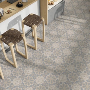 Cream Gray Flower Floor & Wall Tile Stickers