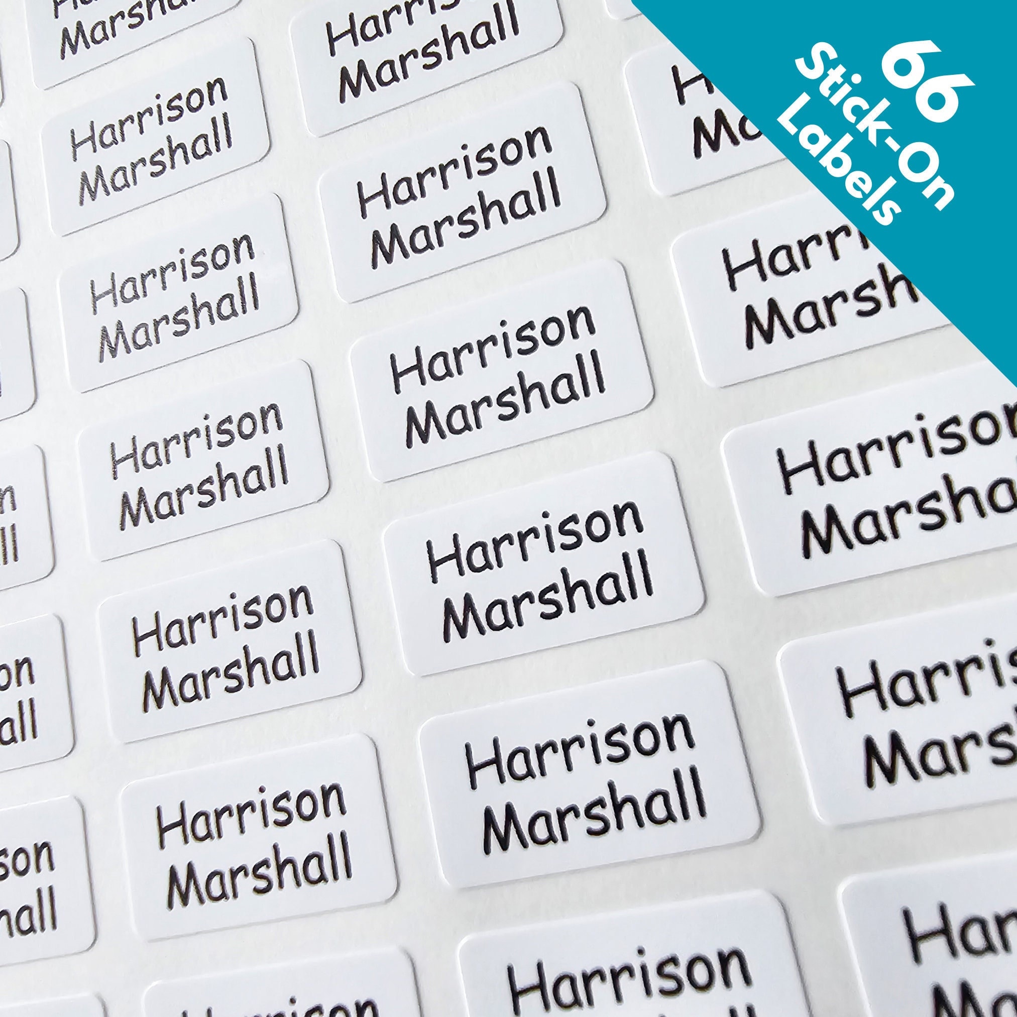 66 Stick-On Clothing Labels, Personalized Care Home & School Labels For Kids - Washable Clothing Tags No-Iron