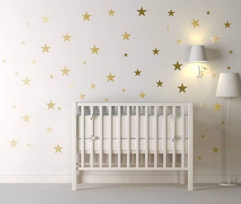 120 Gold Metallic Stars Nursery Wall Decals, Nursery Wall Stickers, Childrens/Baby Wall Art, Baby Shower Gift, Vinyl, Wallpaper Art Decor image 2