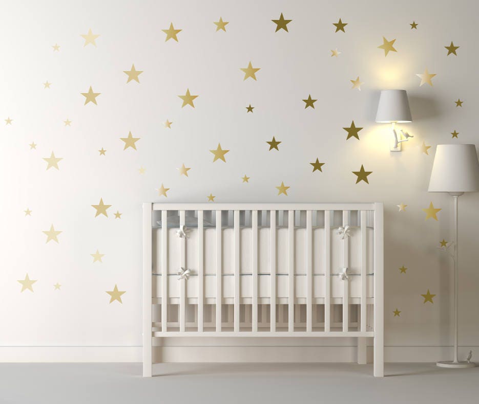 120 gold metallic stars nursery wall stickers