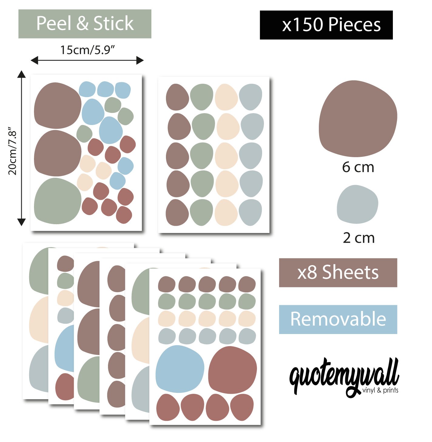 Neutral Tones Earth Colour Polka Dot Wall Decal Stickers, Nursery Wall ...