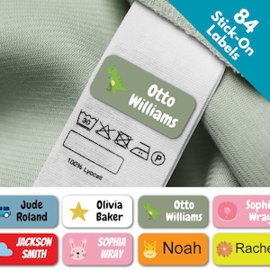 84 etichette adesive per abbigliamento per vestiti scolastici per bambini - Cancelleria per bottiglia d'acqua e porta pranzo con nome adesivo per bambini