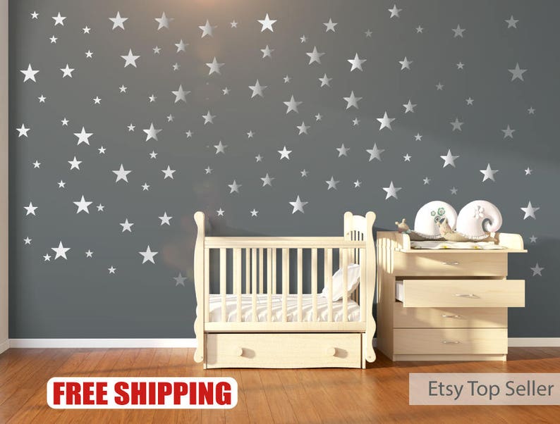 Nursery Wall Decals Wall Stickers 120 Silver Metallic Stars Etsy
