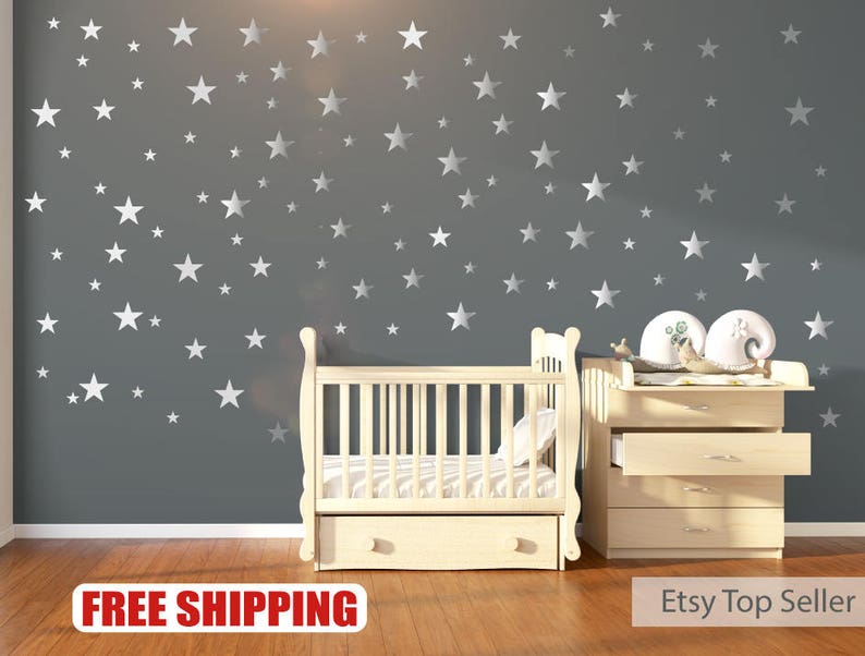 Nursery Wall Decals, Wall Stickers, 120 Silver Metallic Stars, Nursery Wall Stickers, Wall Decals, Wall Art , Vinyl, Wallpaper Home Decor image 6