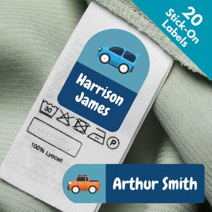 20 x Auto- en vrachtwagenkleding Naamstickers voor kinderen Schooluniformen, boeken, briefpapier Flessen