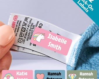 12 Stick On Clothing Labels For Clothes Unicorns Hearts & Rainbows Children&#39;s School Unicorn Label Stickers No-Iron