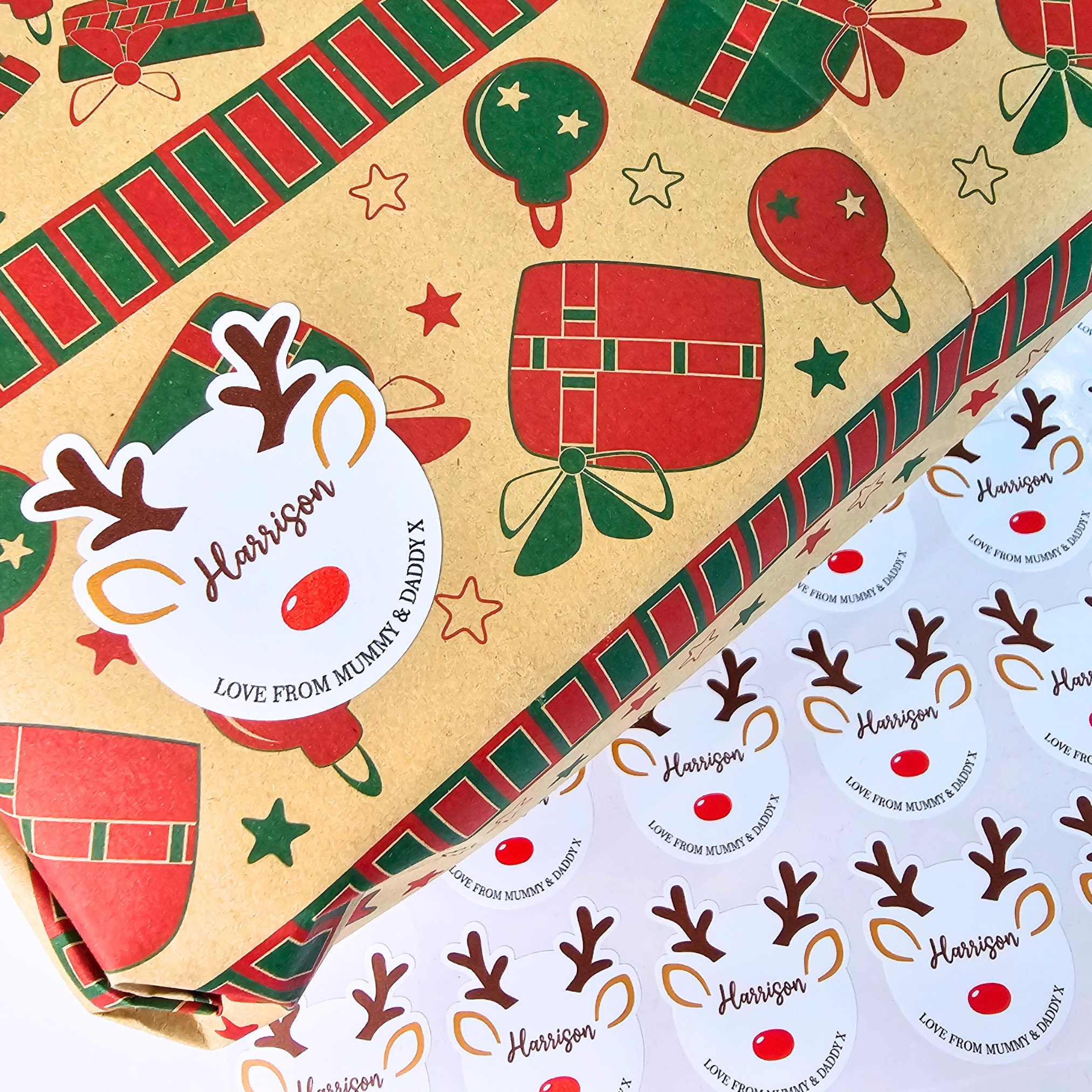 Christmas Present Label Reindeer Gift Sticker - Personalized Gift Sticker Labels For Kids, Friends & Family.