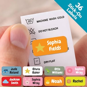 36 adesivi impermeabili con nome per bambini | Etichette adesive personalizzate per vestiti, uniformi scolastiche e bottiglie | Etichette lavabili e resistenti nel Regno Unito