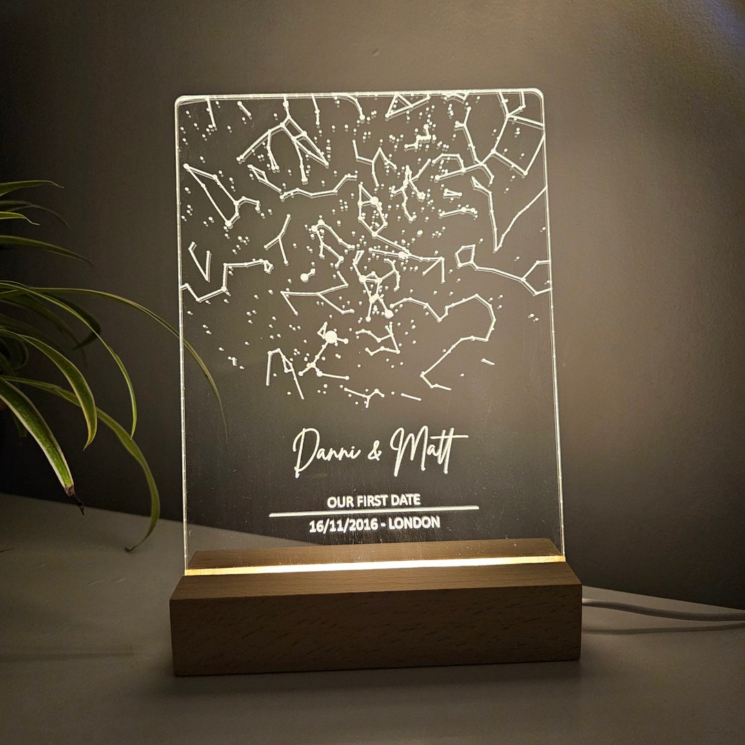 Custom Names, Date & Location Star Map Night Light Lamp for Engagement ...