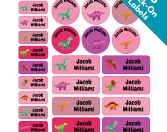 23 Mixed Pink Label Dinosaurs Stick On Name Label Tags