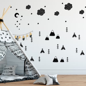 Scandi Wall Stickers Clouds Trees & Teepees