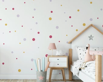 Mustard Pink Shades Polka Dot Wall Stickers For Kids Rooms Nursery Wall Decor For Girls Bedroom Peel & Stick Decals Home DIY