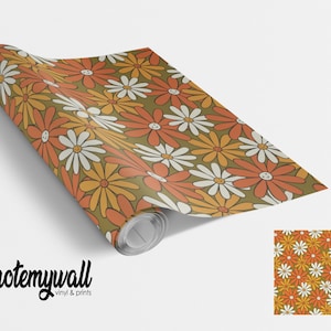 Retro Smiley Face Daisies Self Adhesive Vinyl Vinyl Wraps For Furniture