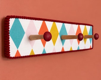 Colourful Harlequin Peg Rack  Handmade Nursery Wall Hooks | Kids Bedroom Storage | Dopamine Decor