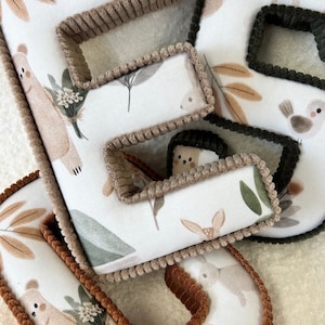 Neutral woodland themed fabric letters