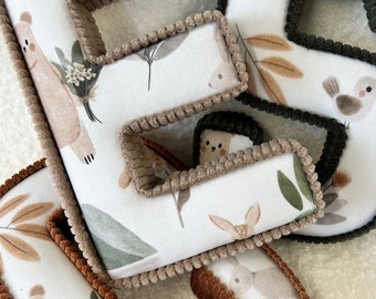 Neutral woodland themed fabric letters