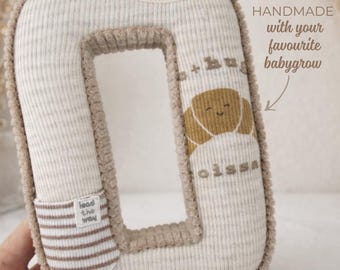 babygrow keepsake, keepsake blanket, fabric letter