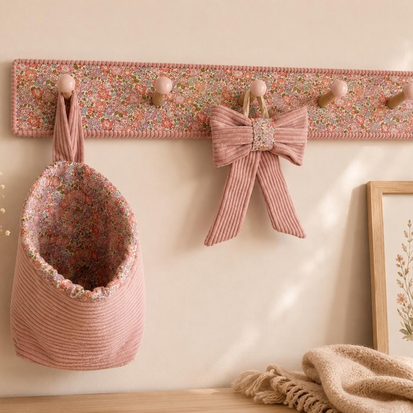 Handmade Liberty London Peg Rack: Kids Wooden Wall Hooks, Nursery Storage