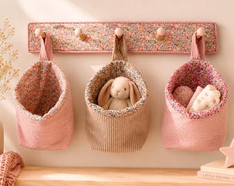 Bolsa de almacenamiento infantil de tela Liberty, organizador colgante personalizado para perchero, organizador para habitación infantil.
