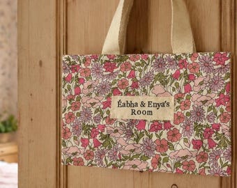 Personalised Kids Door Sign | Liberty Fabric Name Plaque, Nursery Room Hanger