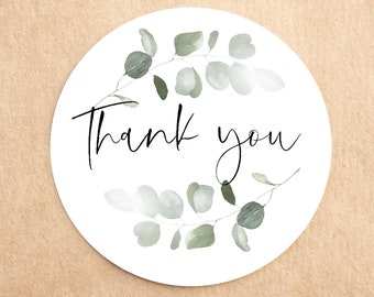 Eco Friendly Thank You Stickers: Eucalyptus Design, Recycled Paper