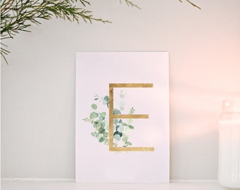 Custom Initial Print | Boho Botanical Wall Art | Recycled Paper Poster