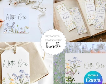 Floral Printable Gift Bundle | Gift Tag, Greeting Card, Bookmark & Postcard Notelet | Botanical Eco Friendly Stationery