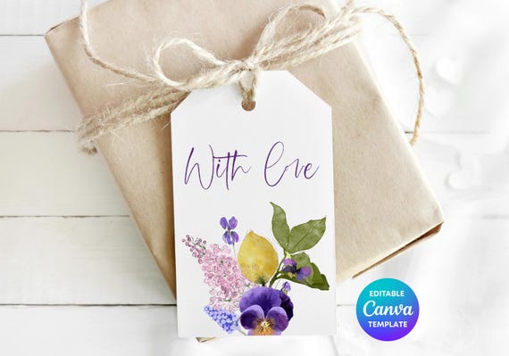 Pansy With Love Gift Tag Template | Printable Floral Gift Tag | Editable Canva Botanical Gift Label | Cottagecore Flower Tag