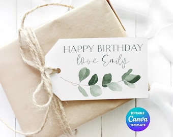 Botanical Birthday Gift Tags, Eucalyptus Present Wrap Template (Digital Download)
