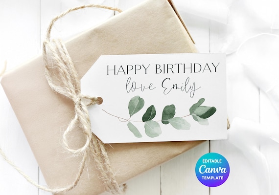 Botanical Birthday Gift Tags, Eucalyptus Present Wrap Template (Digital Download)