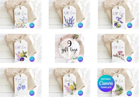 Floral Gift Tags Bundle | 9 Editable Printable Gift Tags | Spring Summer Flower Tags | Canva Template | Digital Download