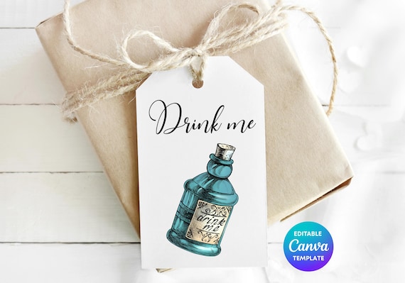 Alice in Wonderland Drink Me Bottle Tag | Editable Floral Party Favor (Digital Download)
