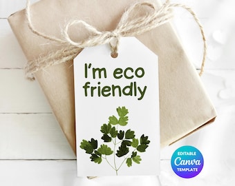 Eco Friendly Botanical Gift Tag Template | Printable Greenery Gift Label | Editable Canva Small Business Packaging Tag | Homemade Gift Tag