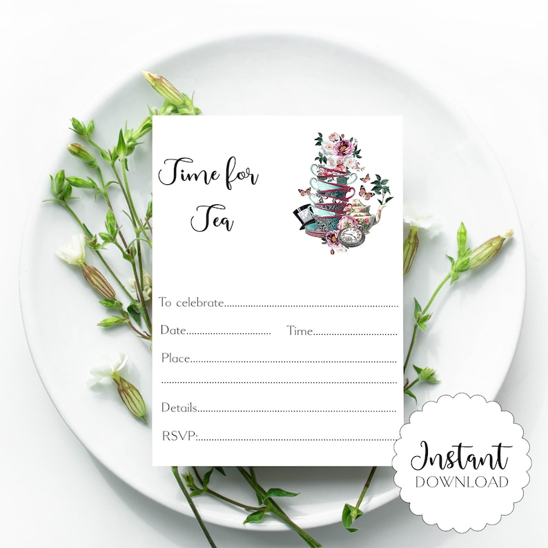 Alice in Wonderland Invitation Digital Download Alice in Wonderland Printable Invite Invite To Print Alice Digital Download