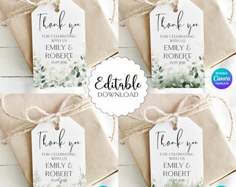 Editable Eucalyptus Wedding Favor Tag | Botanical Thank You (Digital Download)