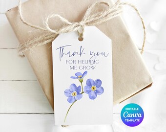 Thank You For Helping Me Grow Gift Tag Template | Forget Me Not Flower Teacher Gift Tag | Editable Canva Printable Thank You Tag