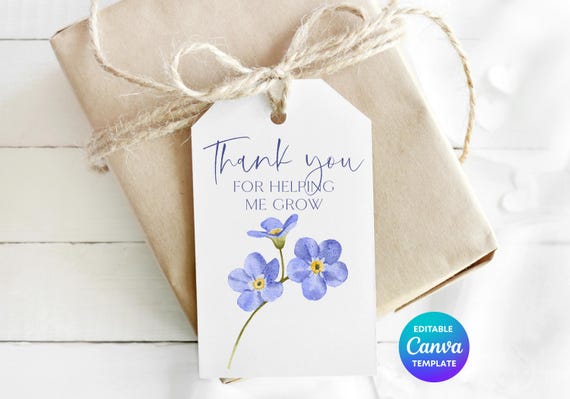 Thank You For Helping Me Grow Gift Tag Template | Forget Me Not Flower Teacher Gift Tag | Editable Canva Printable Thank You Tag