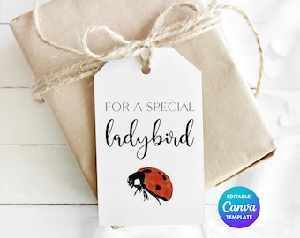 For a Special Ladybird Gift Tag Template | Cute Ladybird Thank You Tag | Printable Nature Teacher Gift Tag | Editable Canva Tag