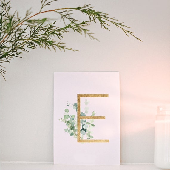 Custom Initial Print | Boho Botanical Wall Art | Recycled Paper Poster