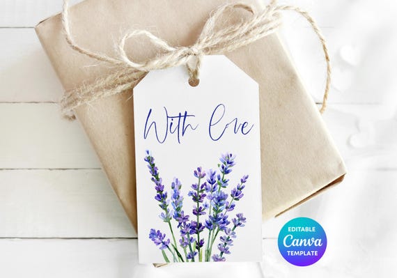 Custom Lavender Gift Tag Printable | Editable Canva Floral Thank You Tag | Botanical Gift Label Template | Purple Flower Tag