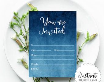 Blue Ombre Invitation: Printable Party Invite (Digital Download)