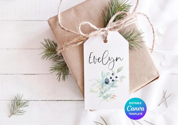 Wishing You Wonderful Things Gift Tag Canva Template | Winter Foliage Gift Tag | Editable Gift Tag | Printable Winter Label