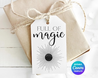 Full of Magic Gift Tag Template | Printable Whimsical Gift Tag | Editable Canva Thank You Label | Cute Magical Gift Tag