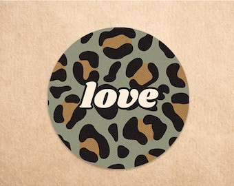 Green Leopard Print Love Stickers | Personalised Packaging Stickers | Custom Gift Labels | Leopard Print Envelope Seals | Printed Stickers