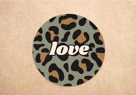 Green Leopard Print Love Stickers | Personalised Packaging Stickers | Custom Gift Labels | Leopard Print Envelope Seals | Printed Stickers