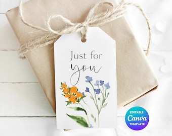 Just For You Floral Gift Tag Template | Printable Botanical Gift Tag | Editable Canva Cottagecore Gift Label | Nature Inspired Gift Tag