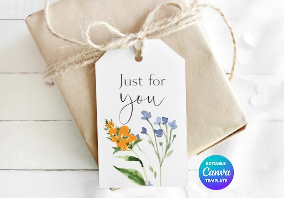 Just For You Floral Gift Tag Template | Printable Botanical Gift Tag | Editable Canva Cottagecore Gift Label | Nature Inspired Gift Tag