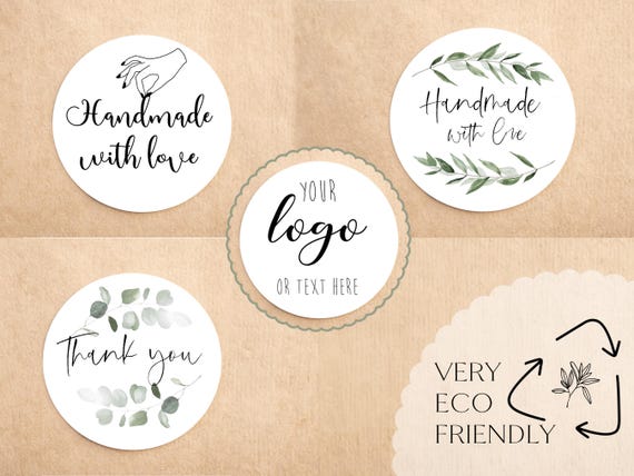 Eco friendly custom logo sticker, sustainable bespoke circular stickers, round personalised label, circular Kraft stickers, recycled sticker