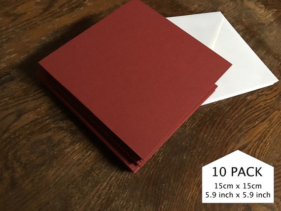 Eco Friendly Blank cards and envelopes for invitations and card making 10 pack 15cm x 15cm Made from recycled cherries